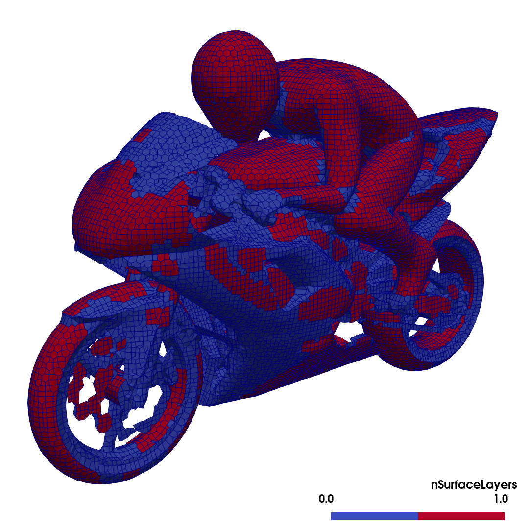 Using nSurfaceLayers to show which surfaces are layered by snappyHexMesh